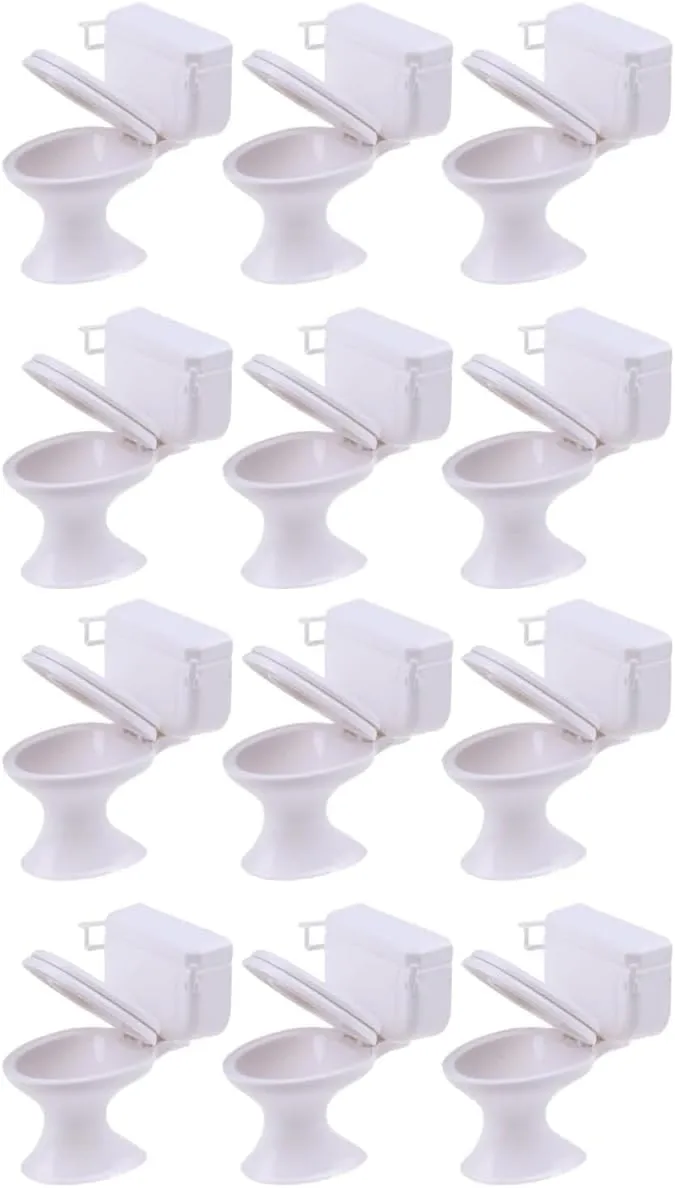 Zerodeko 12 Pcs Mini Dollhouse Toilet, 1:12 Scale, Birthday Cake Decoration Accessories