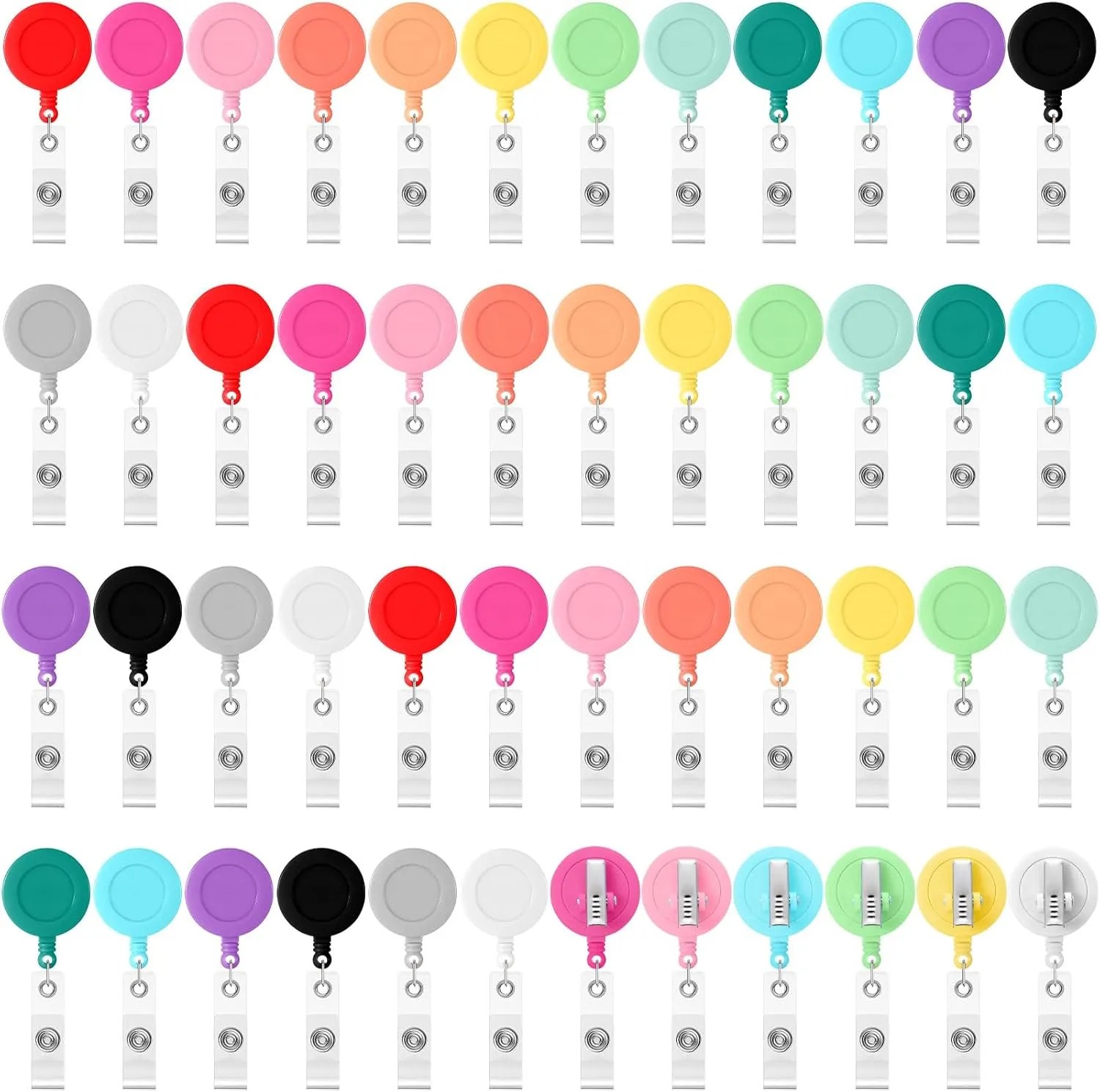Zhanmai 48 Pcs Retractable Badge Reel 25 Inches Id Badge Clip with 360 Degrees Swivel Alligator Clips Mixed Colors Retractable Id Badge Reel for Students Hanging Card Name(Solid)