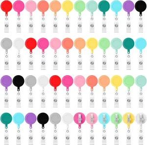 Zhanmai 48 Pcs Retractable Badge Reel 25 Inches Id Badge Clip with 360 Degrees Swivel Alligator Clips Mixed Colors Retractable Id Badge Reel for Students Hanging Card Name(Solid)