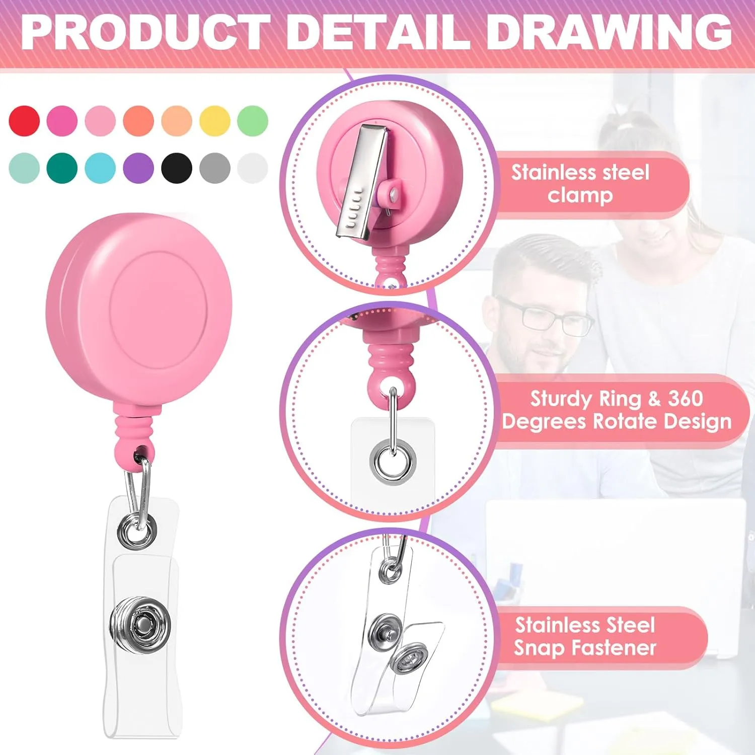 Zhanmai 48 Pcs Retractable Badge Reel 25 Inches Id Badge Clip with 360 Degrees Swivel Alligator Clips Mixed Colors Retractable Id Badge Reel for Students Hanging Card Name(Solid)