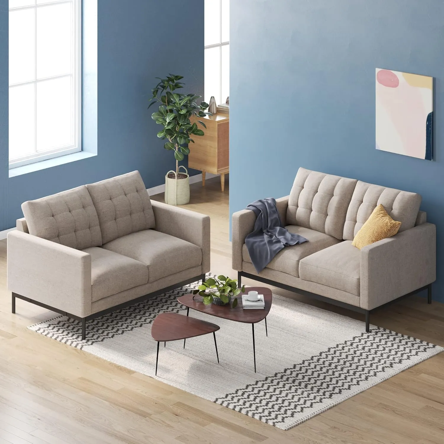 ZINUS Thompson Loveseat, Tufted Cushions, Green Tea Infused Foam Cushions, Easy Assembly, Beige