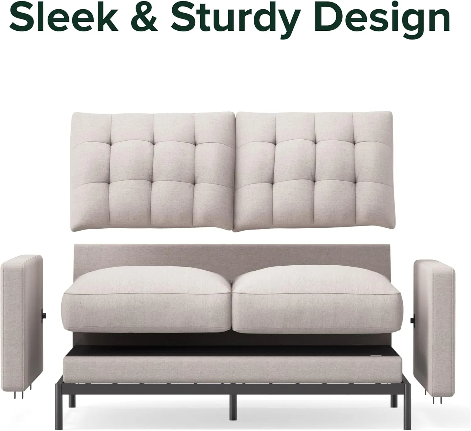 ZINUS Thompson Loveseat, Tufted Cushions, Green Tea Infused Foam Cushions, Easy Assembly, Beige