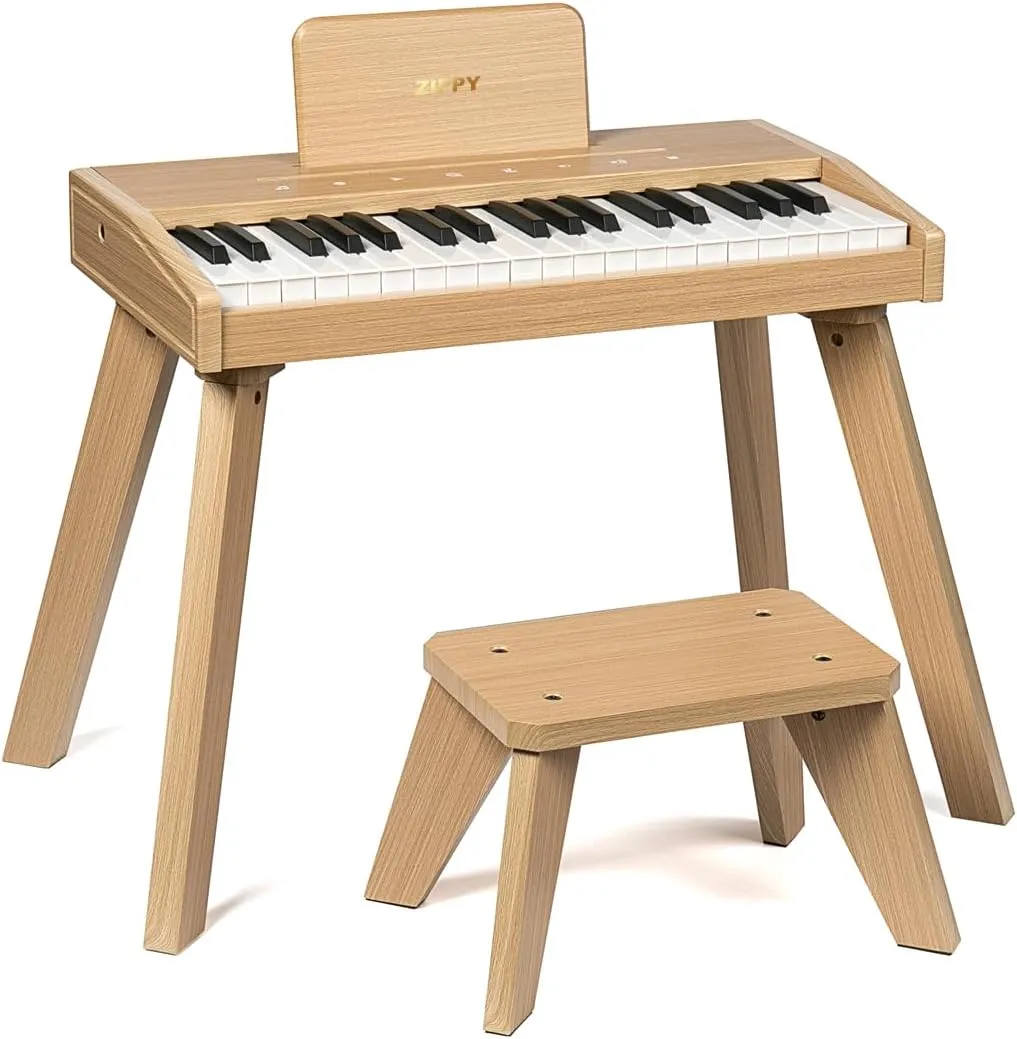 ZIPPY Kids Piano Keyboard, 37 Keys Digital Piano for Kids, Touch Sensitive Control Panel, Built-in Songs, Volume Adjustable, Music Educational Instrument Toy, Wood Piano for 3  Girls and Boys