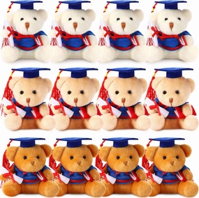 Zomiboo 12 Pieces Graduation Bears Class of 2025 Mini Grad Bear Stuffed Animal 3.54 Inches with Cap Preschool Graduation Gifts Bulk Tiny Detachable Plush Keychain DIY Party Favors(Blue Cap)