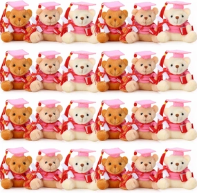 Zomiboo 24 Pcs Graduation Bears Class of 2025 Bulk 3. 54 Inches Mini Graduation Plush Tiny Grad Bear Stuffed Animals with Cap for Preschool Kindergarten Ceremony School Party Gifts(Pink Cap)