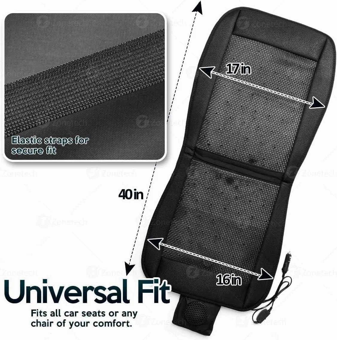 Zone Tech Cooling Car Seat Cushion 12V Black Automotive Adjustable Temperature Comfortable Car Seat Cover