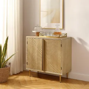 Zouron Wooden Sideboard, Buffet with Storage, 2-Door Accent Cabinet with Circle Ring Grain Design, Console Table for Living Room, Kitchen, Entryway